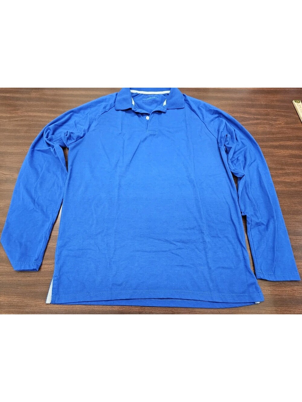 Comfortably Collared Mens Polo Shirt Large Blue Long Sleeve Performance Slim Fit